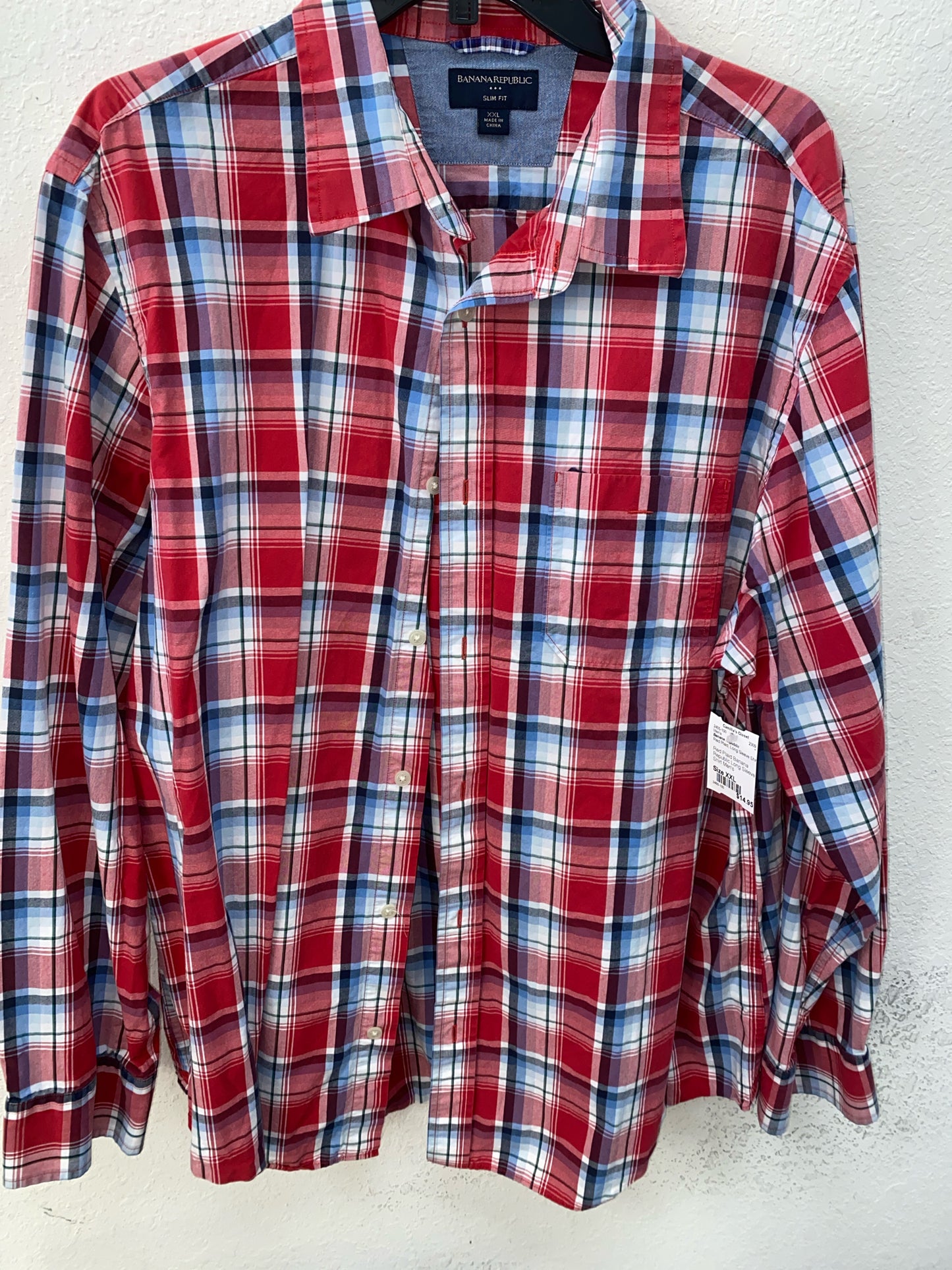 Red Plaid Banana Republic Long Sleeve Shirt Men's