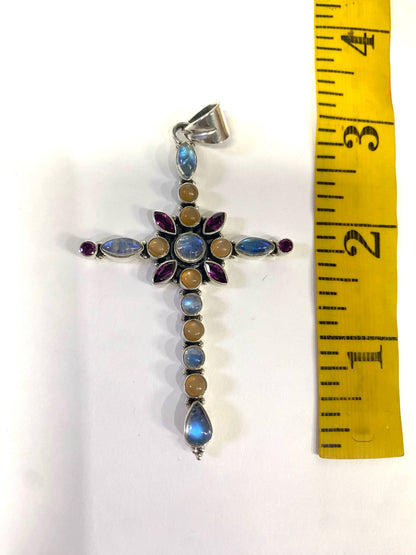 Nicky Butler NB Garnet Cross Moonstone Amethyst 3.10" x 1.75"