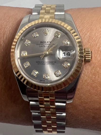 Rolex 18k Gold & Stainless Steel Datejust 26MM Lady's Watch 179113 Diamond Dial