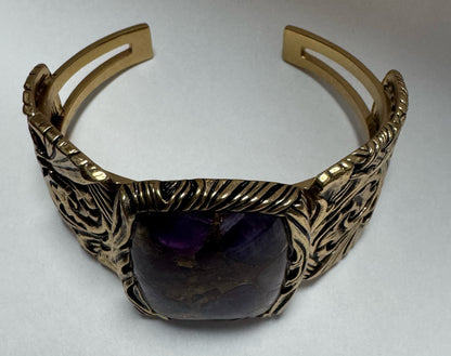 Barse Bronze & Mohave Amethyst Scroll Cuff Bracelet by Barse 1.5" Wide