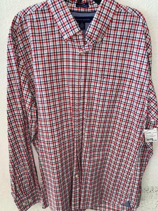 Red/White Plaid Tommy Hilfiger Long Sleeve Shirt Men's