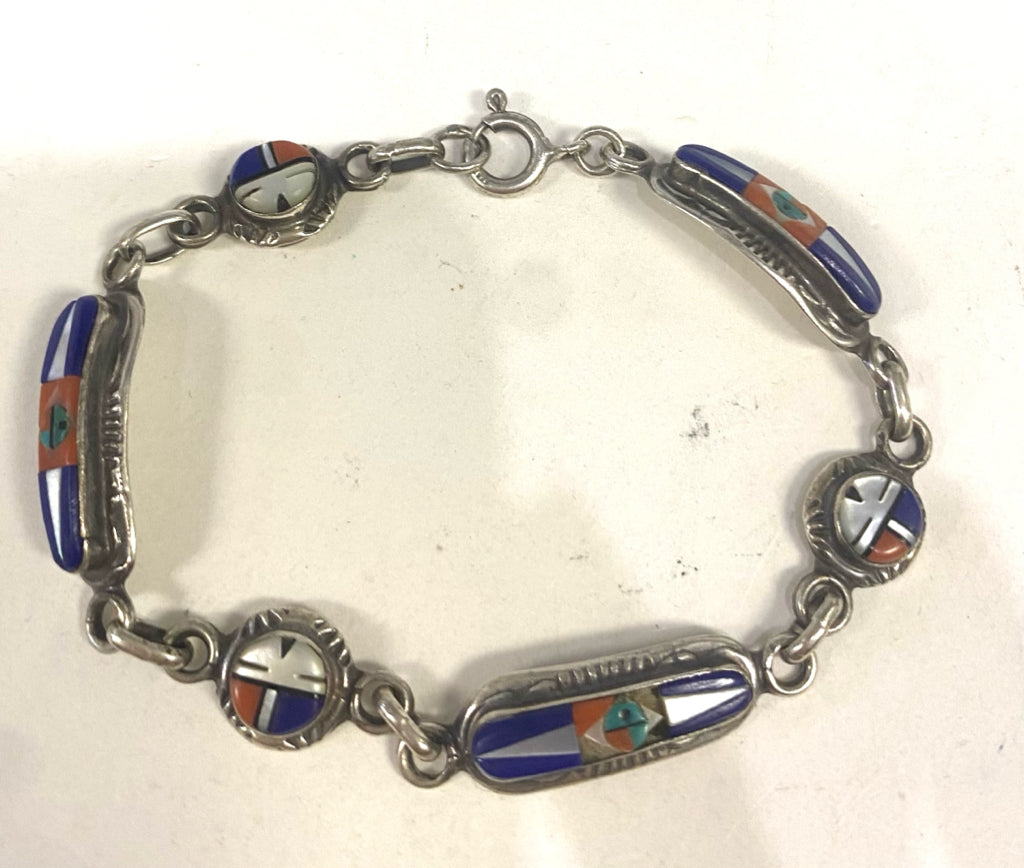 Rayland and Pattie Edaakie Zuni Sterling Silver Lapis Shell MOP Inlay Bracelet