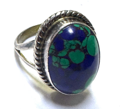 Sterling Silver Lapis Malachite Ring Size 6
