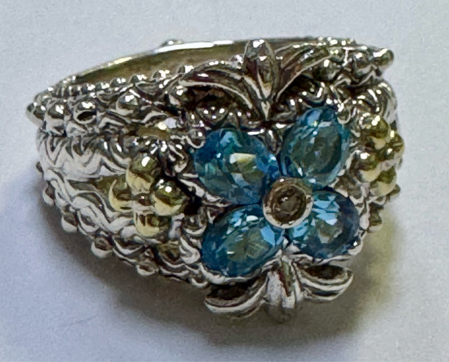 Barbara Bixby 18k Yellow Gold & Sterling Silver Blue Topaz Ring Size 10