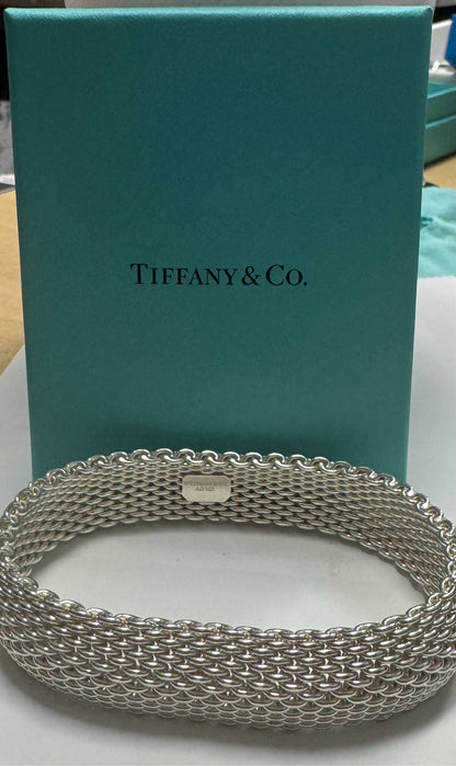 Tiffany & Co Sterling Silver Somerset Mesh Flexible 7.75"  Bracelet .60" Wide