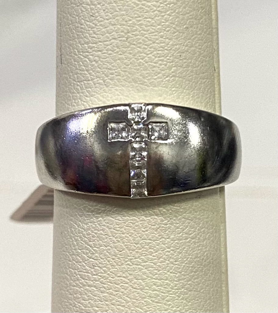 Sterling Silver Men's CZ Ring Size 10 Cross Ring