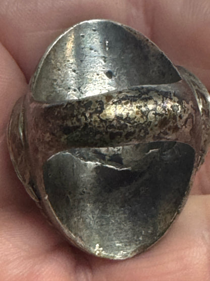 Vintage Native American Sterling Silver Heavy 35g Carve Turquoise Ring Size 9.75