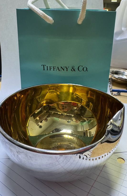 Tiffany & Co 5" Sterling Silver Elsa Peretti Thumbprint Bowl Gold Plate Interior