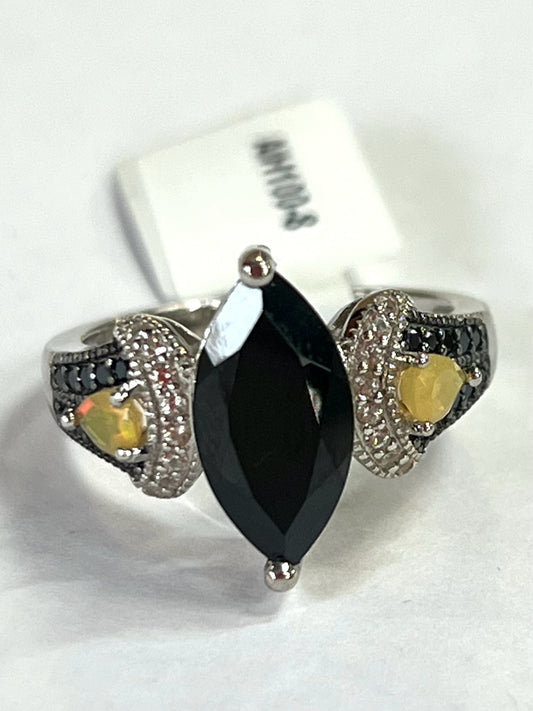 Sterling Blk Spinel Wh Zircon Opal Ring Size 8 New w/ Tags JTV
