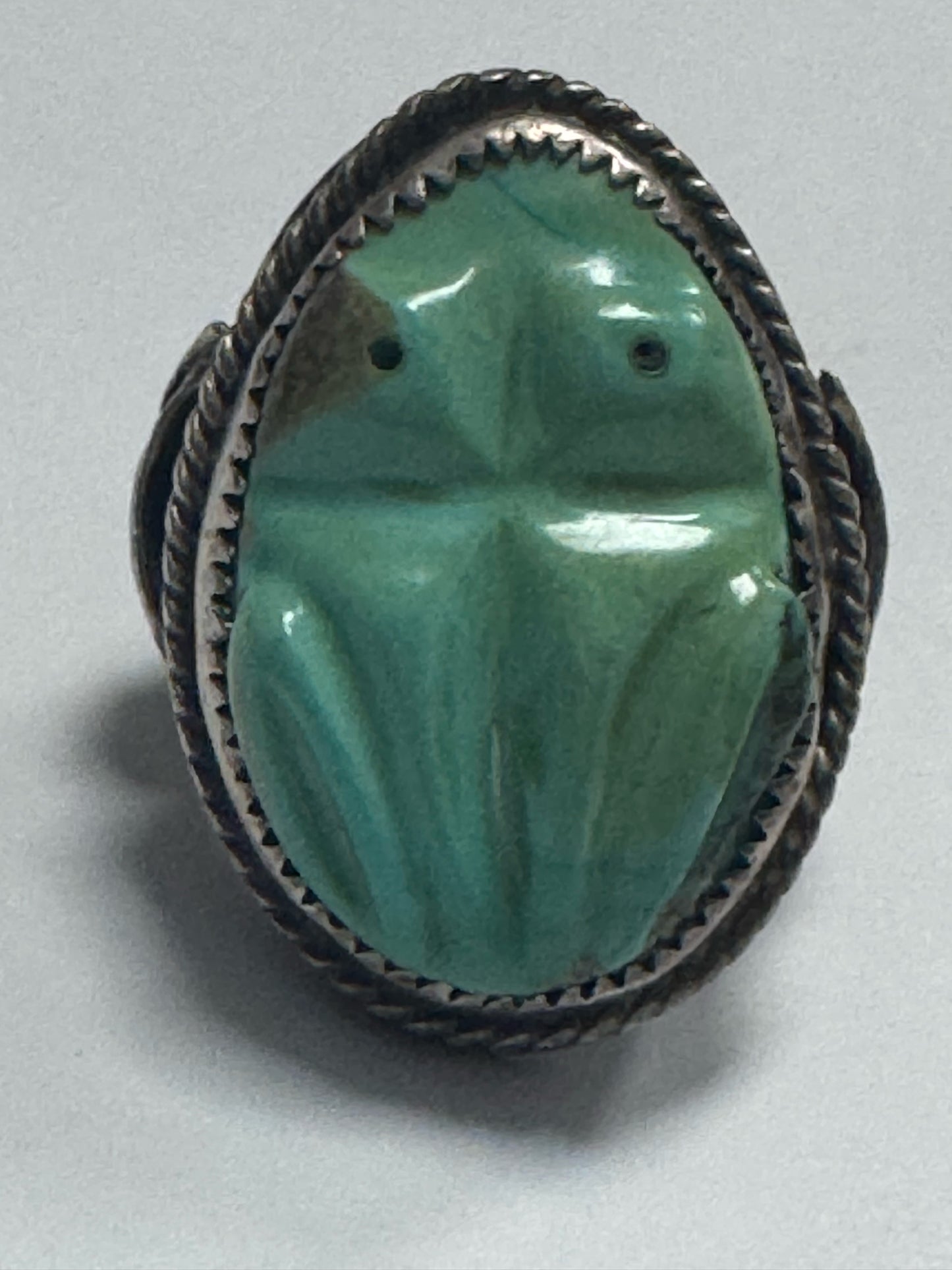 Vintage Native American Sterling Silver Heavy 35g Carve Turquoise Ring Size 9.75