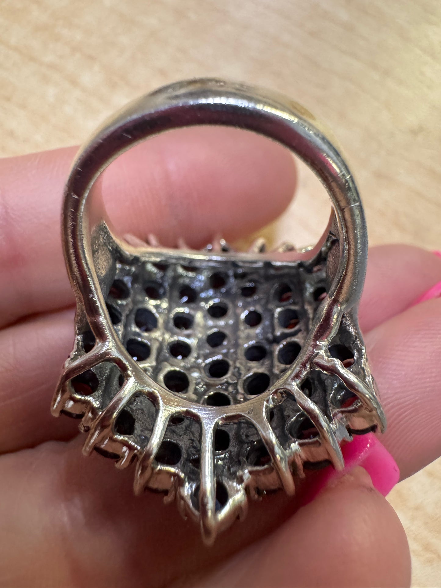 Vintage Massive Sterling Silver Garnet Ring 1.3" x 1.08" Large Heavy 23g Size 9