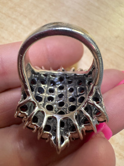 Vintage Massive Sterling Silver Garnet Ring 1.3" x 1.08" Large Heavy 23g Size 9