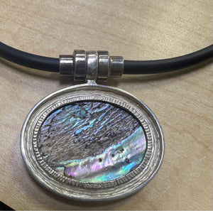 Espo Sterling Silver Abalone Click In Pendant Black Cord Necklace Esposito