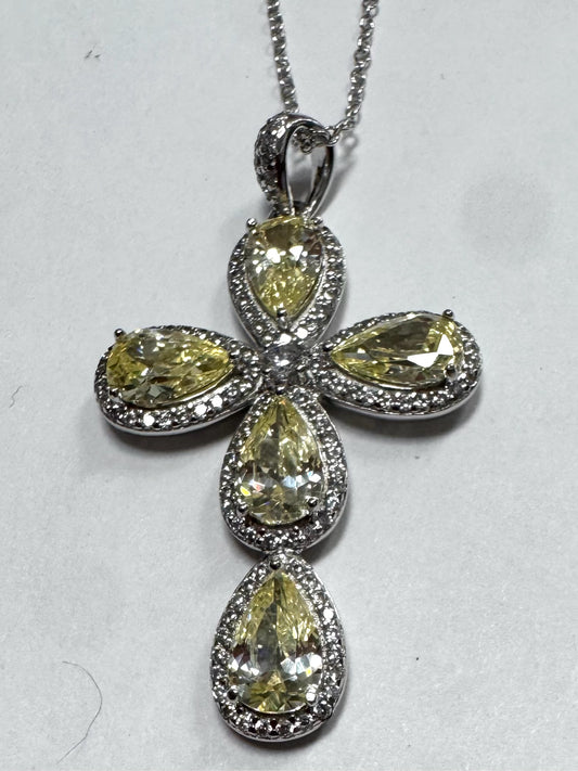 Sterling Silver CZ Pendant & Cross Necklace New JTV