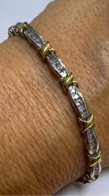 10k Yellow Gold & White Gold 1 ct tw Two Tone Diamond Tennis 7.25" Bracelet