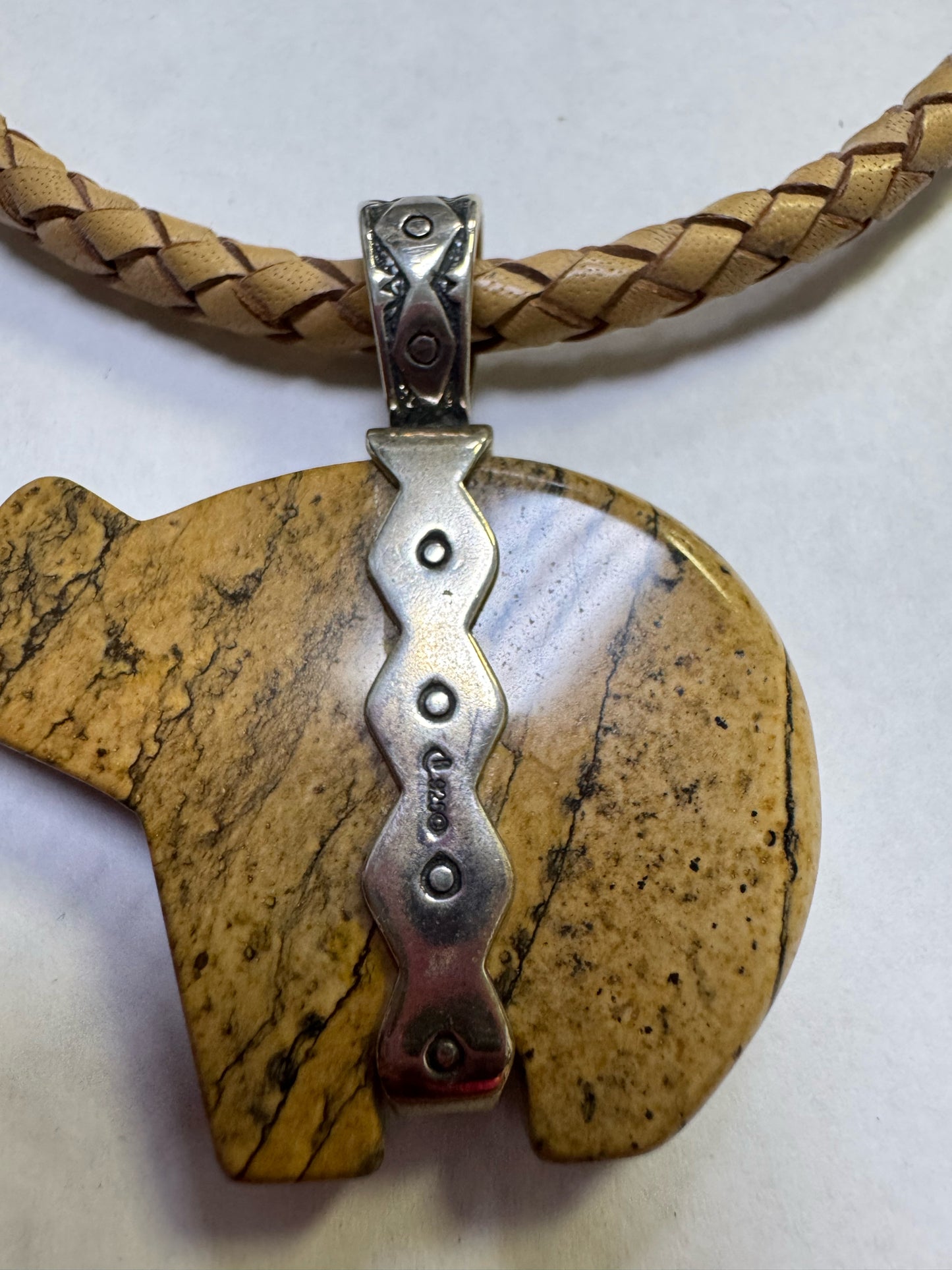 Carolyn Pollack Relios Sterling Silver Braid  Necklace Brown Jasper Bear Pendant