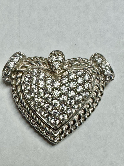 Judith Ripka Sterling Silver CZ Cubic Zirconia Heart 18" Necklace Rolo Chain 83g