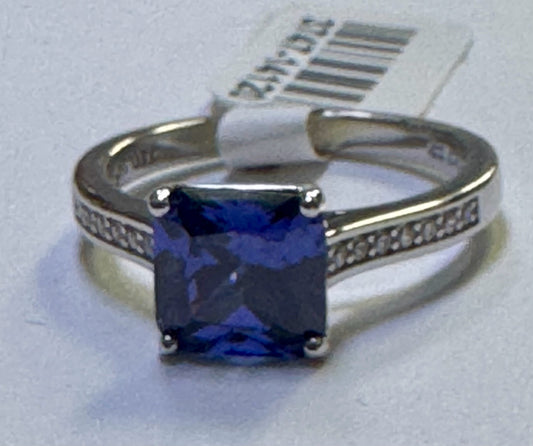New Sterling Silver Simulated Tanzanite & Diamonique CZ Ring Size 8