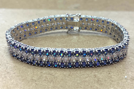 Sterling Silver Blue & White CZ Bracelet New JTV 8"