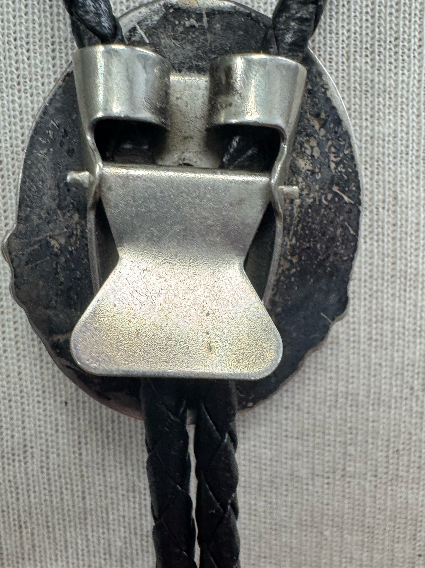 Sterling Silver Onyx Navajo Vintage Native American 1.5" x 1.25" Bolo Tie