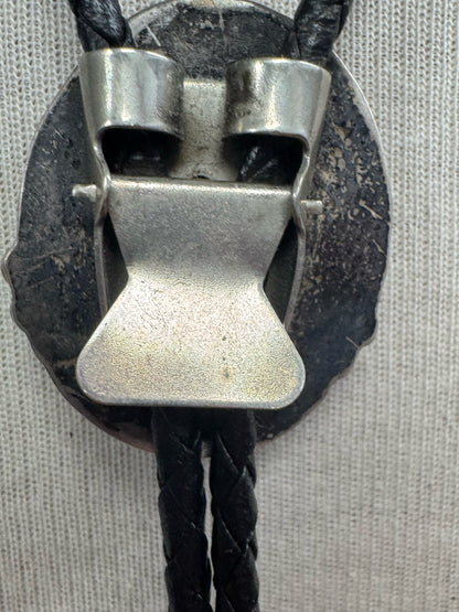 Sterling Silver Onyx Navajo Vintage Native American 1.5" x 1.25" Bolo Tie