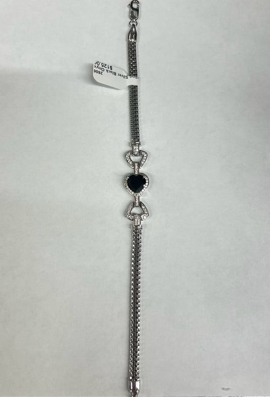 Sterling Silver Black Onyx Bracelet 8" New JTV