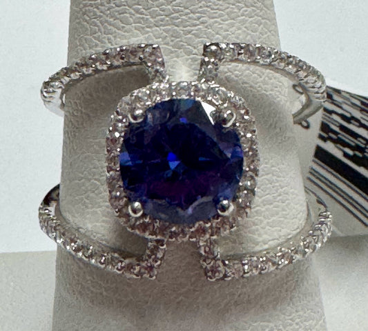 Sterling Silver Blue & White Simulant Ring New w/ Tags JTV Size 8