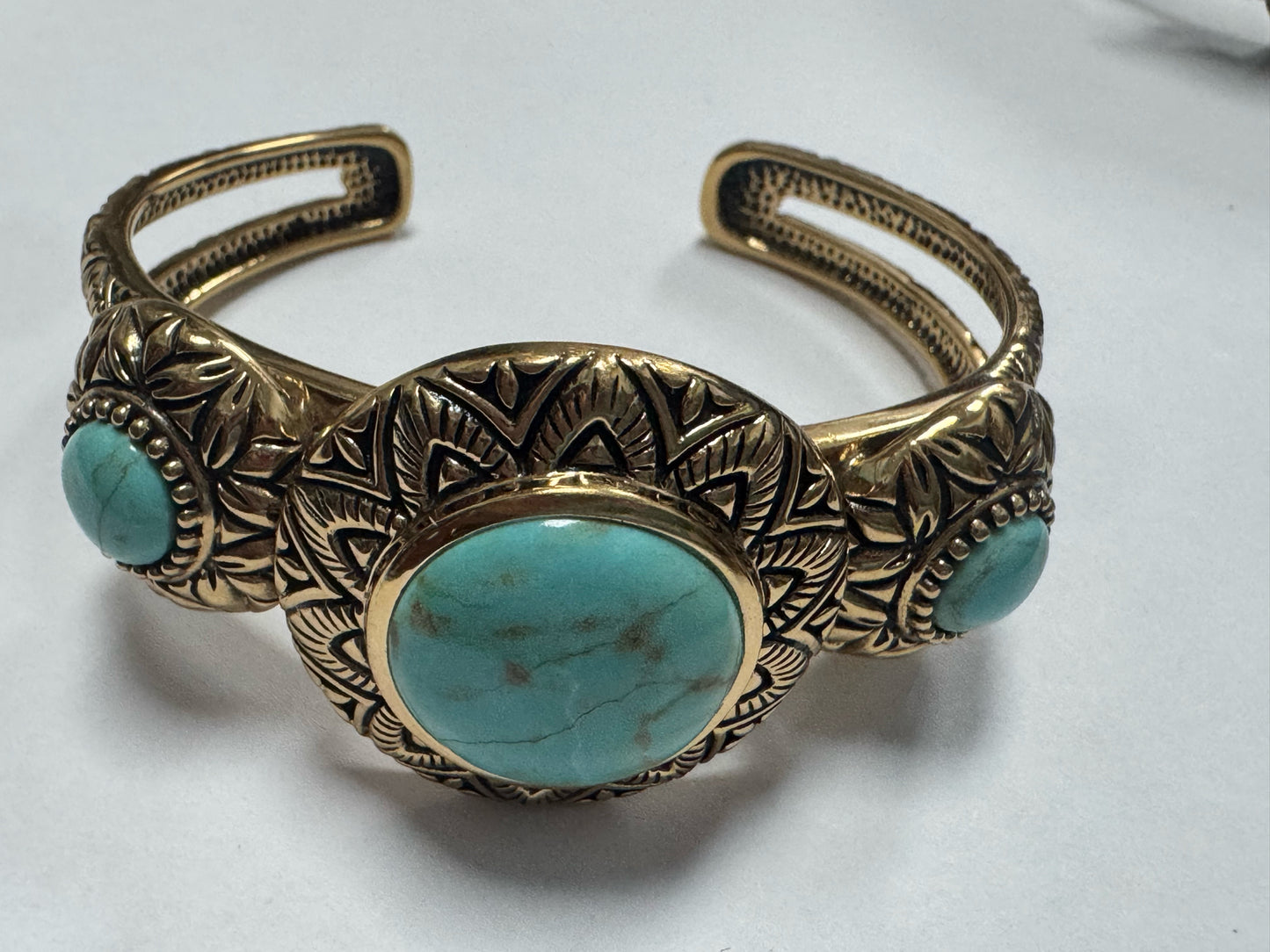 Barse Bronze Cuff Bracelet 3 Round Turquoise