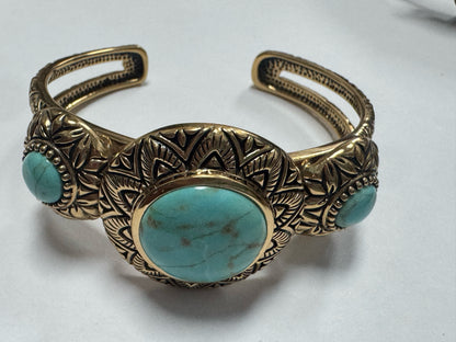 Barse Bronze Cuff Bracelet 3 Round Turquoise
