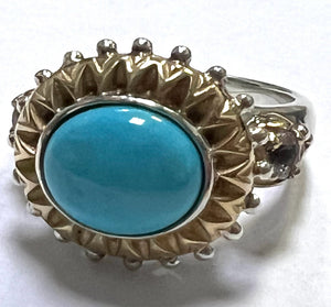 Barbara Bixby Sterling Silver & 18K Gold Turquoise & Topaz Ring Size 9.5