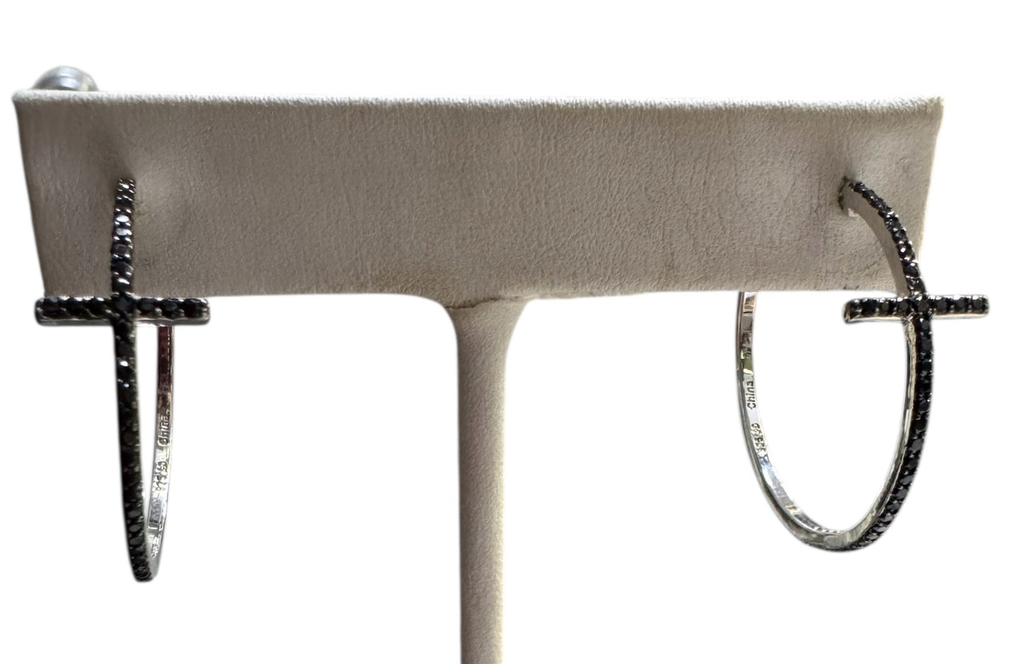 Sterling Silver Black CZ Cross Hoop Earrings