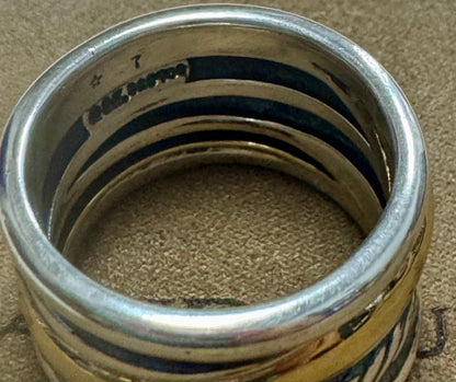 David Yurman 18k Yellow Gold & Sterling Silver Wide Crossover Ring Band Size 8