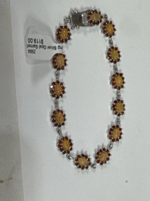 Sterling Silver Opal Garnet 8" Bracelet