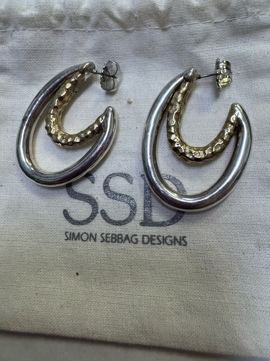 Simon Sebbag Designs Sterling SSD Two Tone Sterling Silver Hoop Earrings