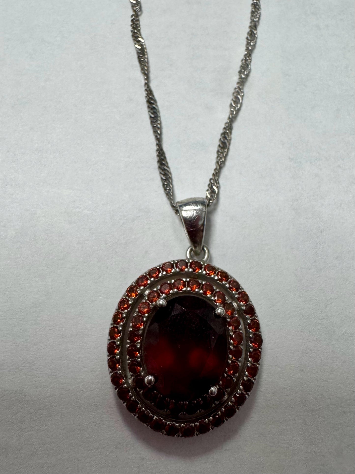 Sterling Silver Hessonite & Garnet Pendant w/ Adj Chain New w/ Tags JTV