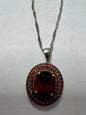 Sterling Silver Hessonite & Garnet Pendant w/ Adj Chain New w/ Tags JTV