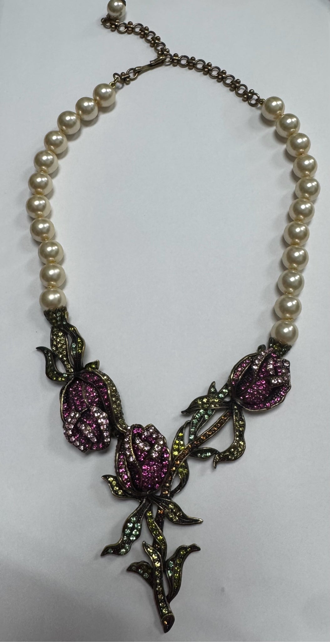 Heidi Daus Climbing Rose Pavé Crystal Beaded Faux Pearl Necklace 17"-22"