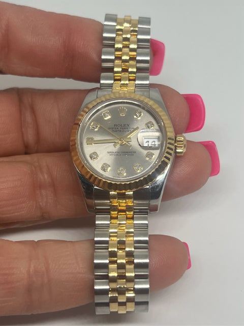 Rolex 18k Gold & Stainless Steel Datejust 26MM Lady's Watch 179113 Diamond Dial