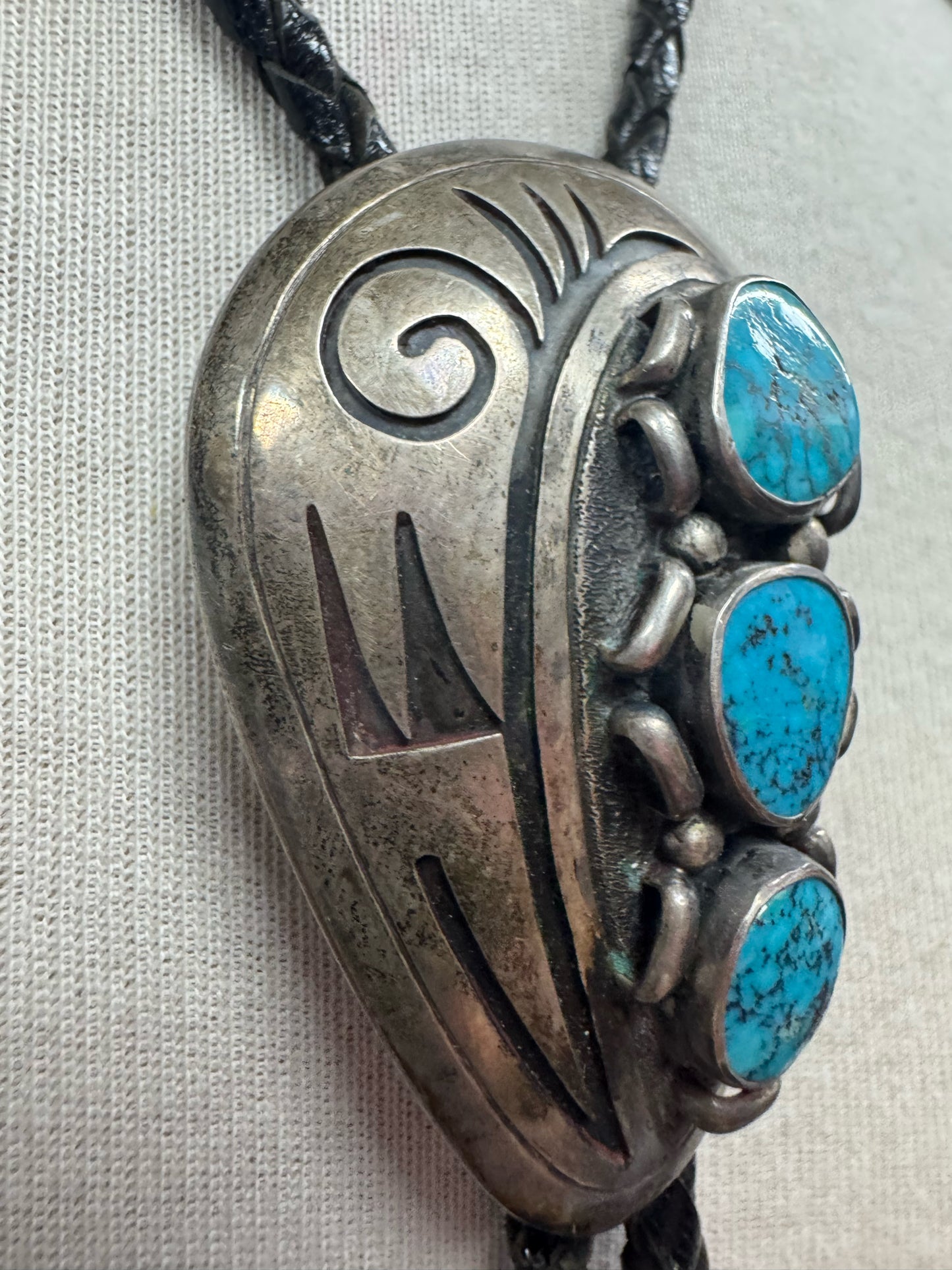 Bennett Pat Pend 2.5" x 1.5" Bolo Tie Turquoise Navajo Native American