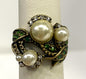 Heidi Daus Statement Ring Size 9 Pearl Green Swarovski Crystals