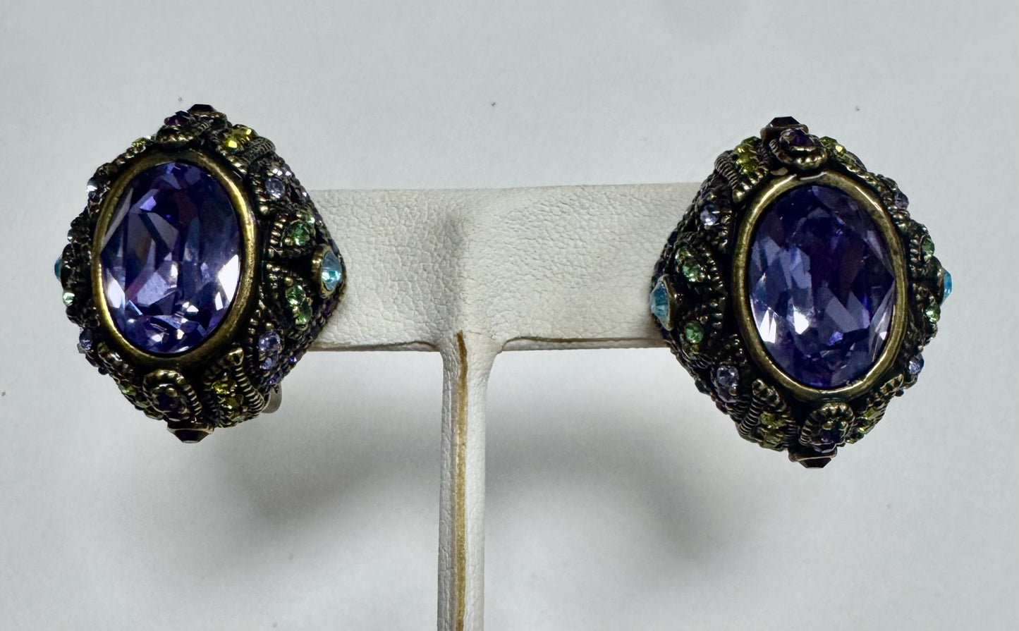 HEIDI DAUS "Delight in Tanzanite" Crystal Blue Stud Clip On Earrings