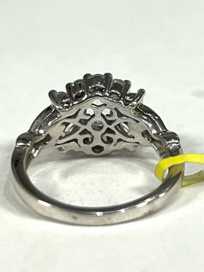 Chuck Clemency STS Sterling Silver Faint Blue Aquamarine Cluster Ring Size 5