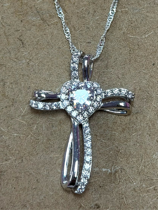Sterling CZ Necklace & Pendant Cross New JTV