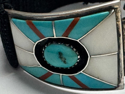 Teme Sterling Silver Inlaid Watch Band Tips Zuni MOP & Turquoise