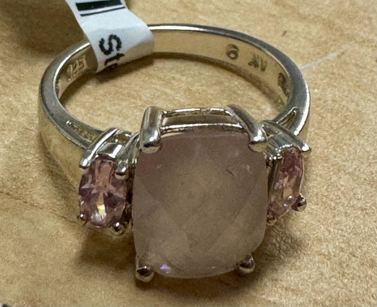 Sterling Silver Rose Quartz & Pink CZ Ring Size 6