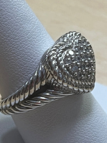 Judith Ripka Heart Diamonique Pave 925 Sterling Silver Ring Size 8