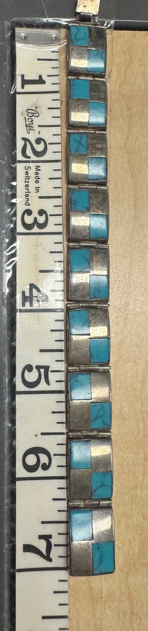 Fred Guerro Sterling Silver Turquoise Inlaid 7" Bracelet Native American Navajo