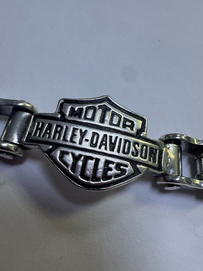 Harley Davidson Motorcycle Sterling Silver Bike Chain Link Bracelet 8"