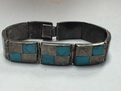 Fred Guerro Sterling Silver Turquoise Inlaid 7" Bracelet Native American Navajo