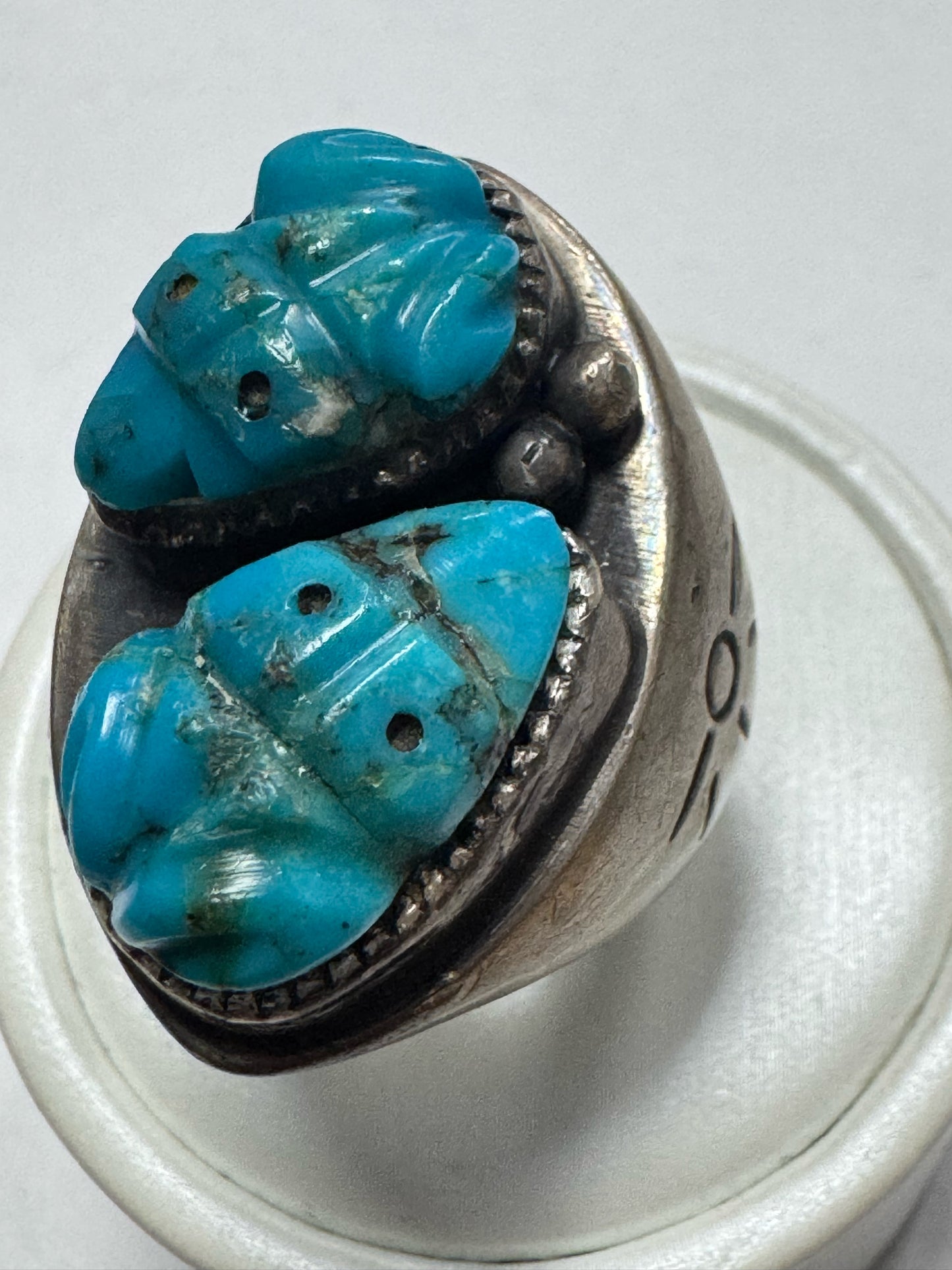 Native American Sterling Silver Ring Heavy Massive 37g Carve Turquoise Size 12.5